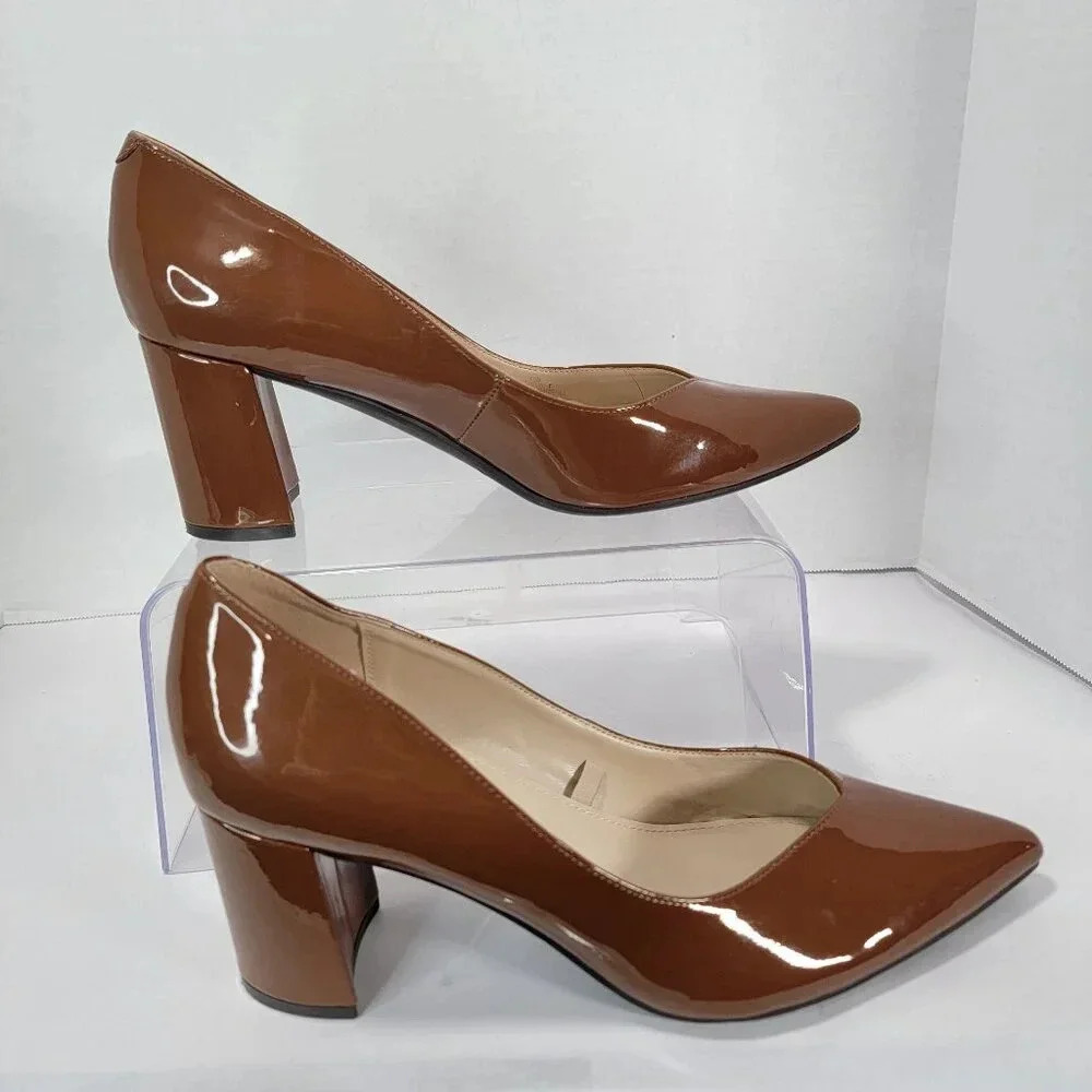 Marc‎ Fisher Womens 9.5 Womens Brown Pointed Toe Chunky Heel Pumps Office Sexy